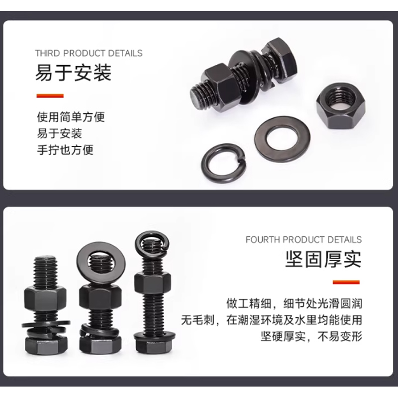 鑫扬8.8级高强度外六角螺丝螺母套装M20*120 (螺母+平垫+弹垫)/套高清大图