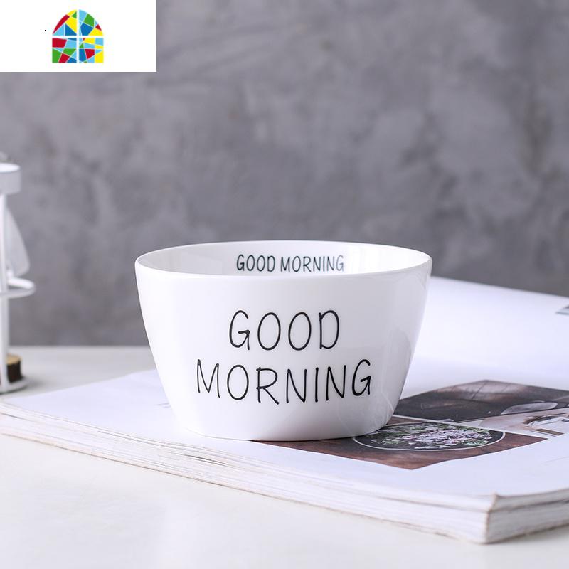 陶瓷碗日式方碗 创意吃米饭碗家用可爱字母天气汤碗沙拉碗甜品碗 FENGHOU GoodMorning(4.5英寸方碗)