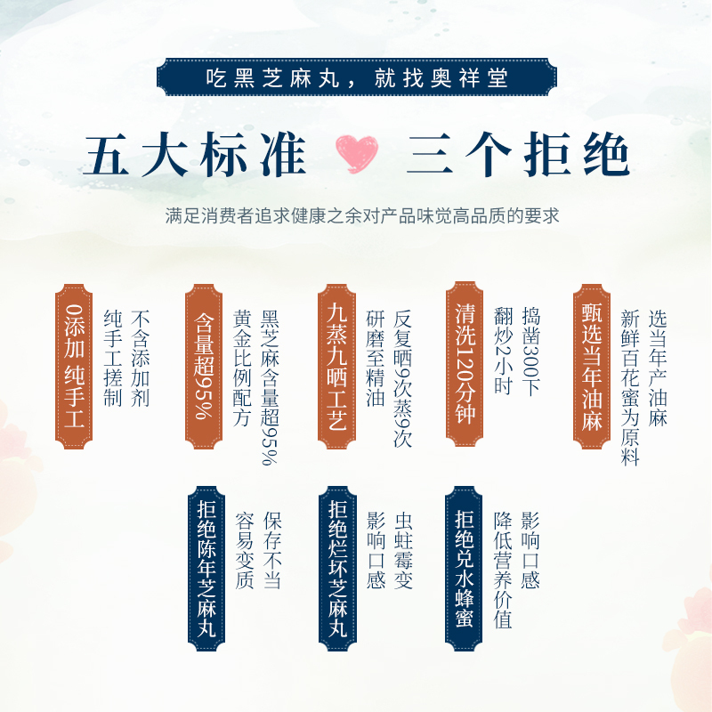 奥祥堂九蒸九晒黑芝麻丸 九制蜂蜜丸子男女 纯即食手工辟谷奥祥芝麻丸球