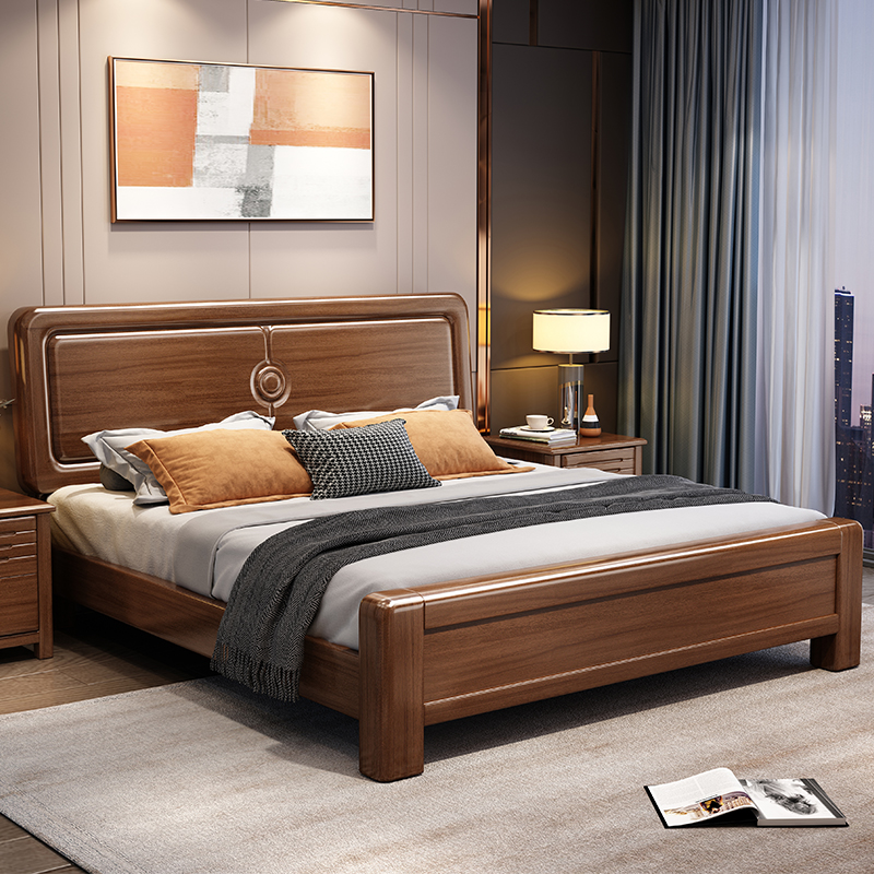 欧梵森 中式床实木床双人床1.8米床1.5m床现代简约卧室主卧大床轻奢气压储物高箱现代婚床实木家具床胡桃木床高清大图