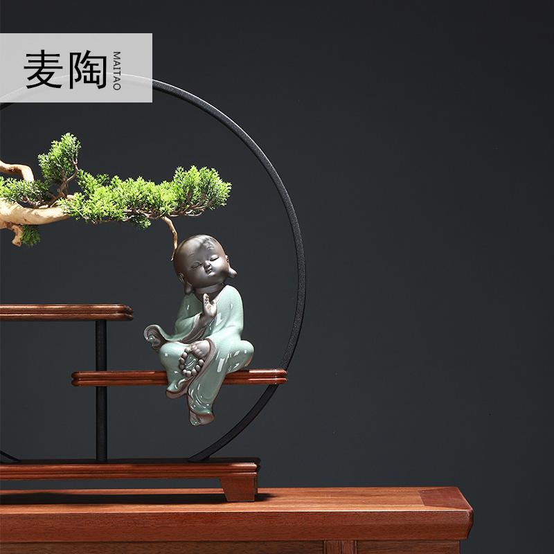 美帮汇新中式玄关博古架禅创意根实木树根摆件家居茶馆茶台工艺品高清大图