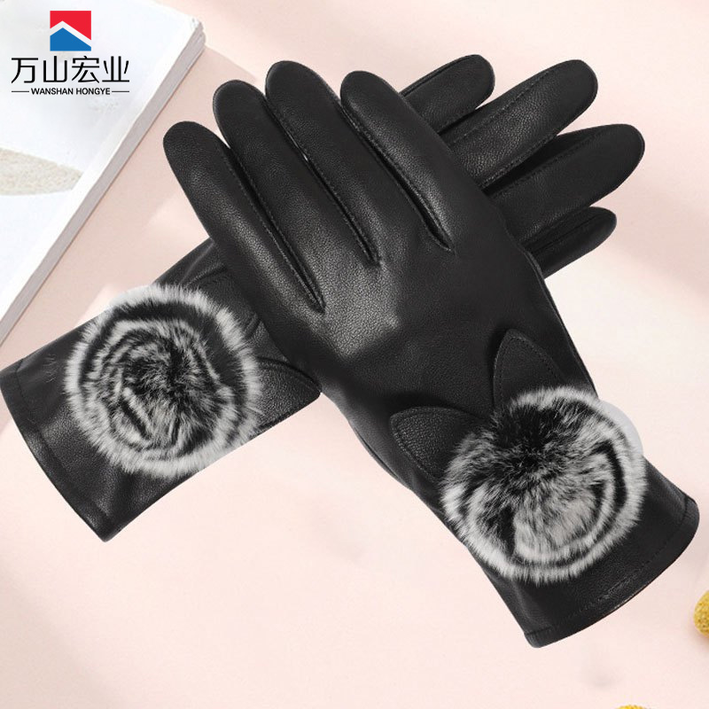 万山宏业 触屏加绒整皮羊皮手套WD17T/副高清大图