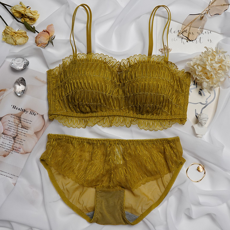 ideamini抹胸式内衣性感蕾丝小胸聚拢少女舒适无钢圈上托薄文胸套装