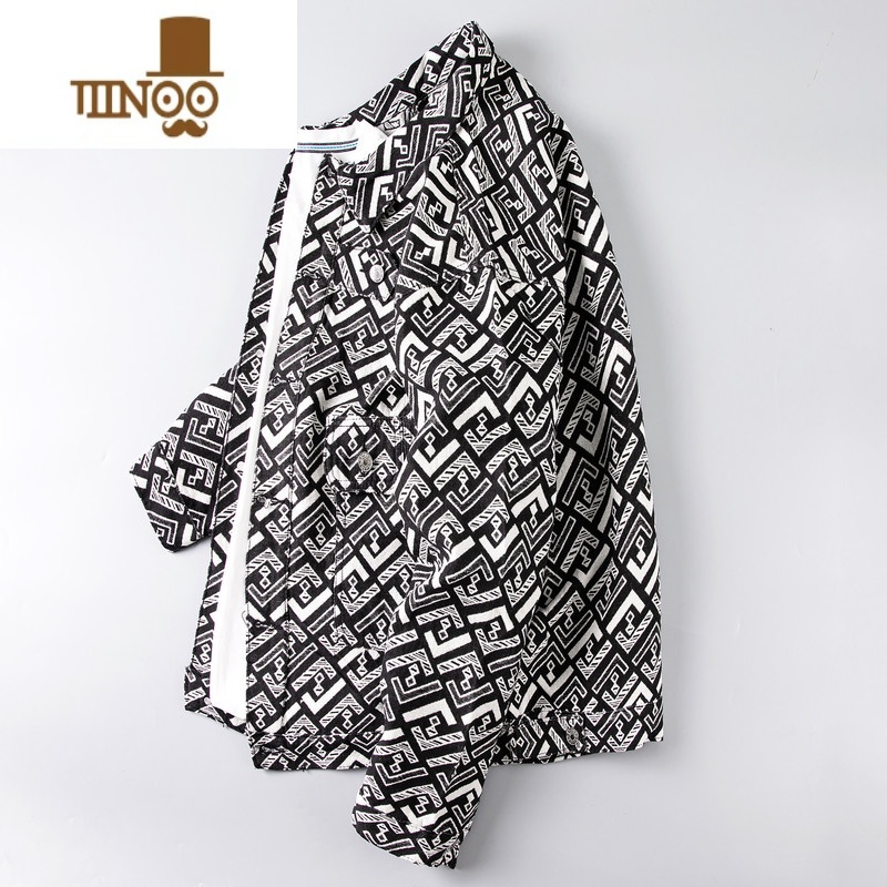 YANXU牛仔外套男士复古感印花夹克ins潮牌宽松休闲痞帅衣服高清大图