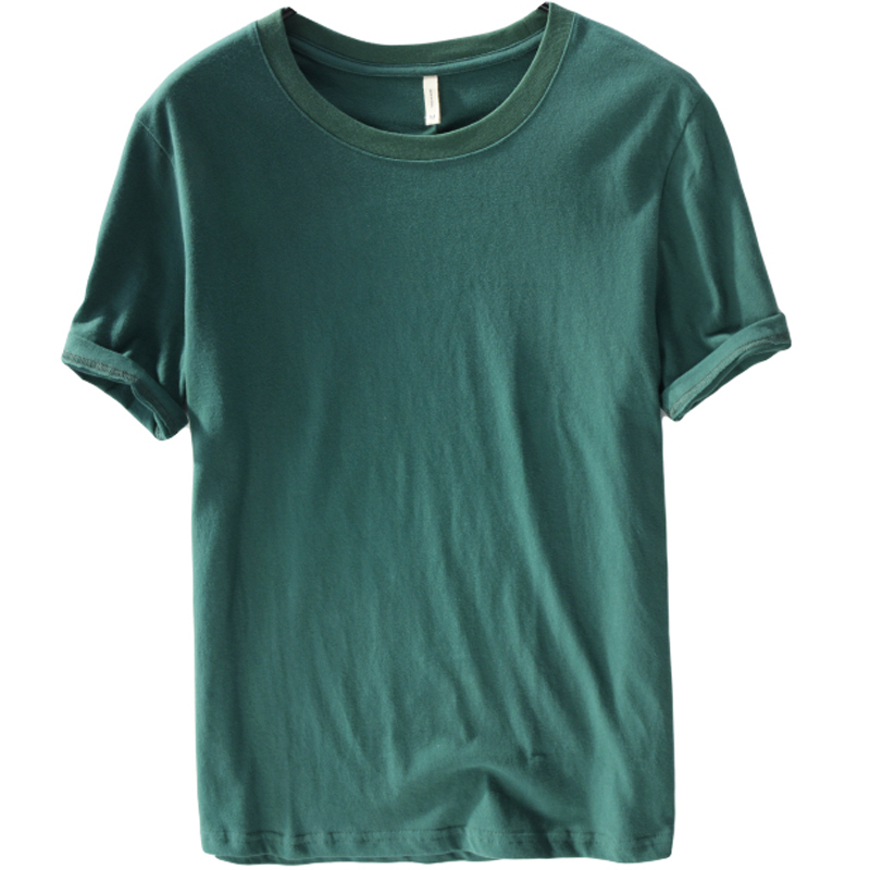 suntek日系基础简约白色短袖棉t恤男士圆领休闲青年打底大码宽松汗衫