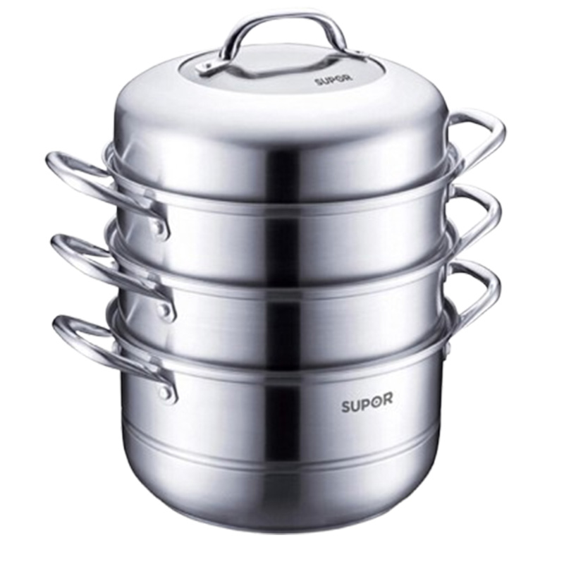 苏泊尔蒸锅304不锈钢易存储26cm三层复底通用蒸锅SZ26B4