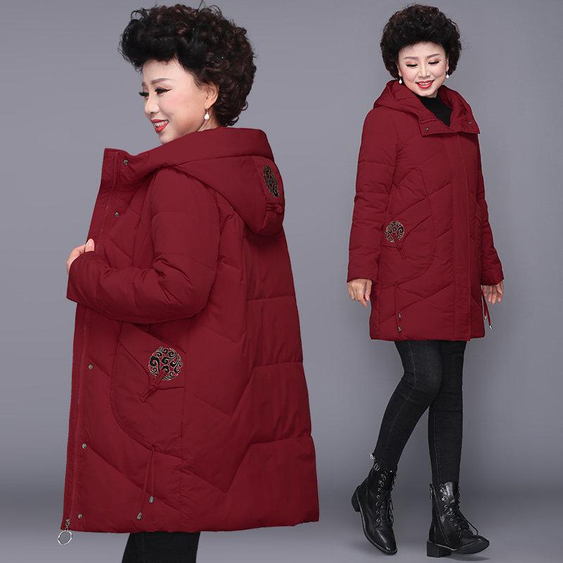 迪鲁奥（DILUAO)喜婆婆妈妈穿的衣服本命年红色衣服中老年女洋气棉服中年妈妈冬装棉衣外套中长款 酒红色 XL(建议105-115斤收藏加购优先发货)