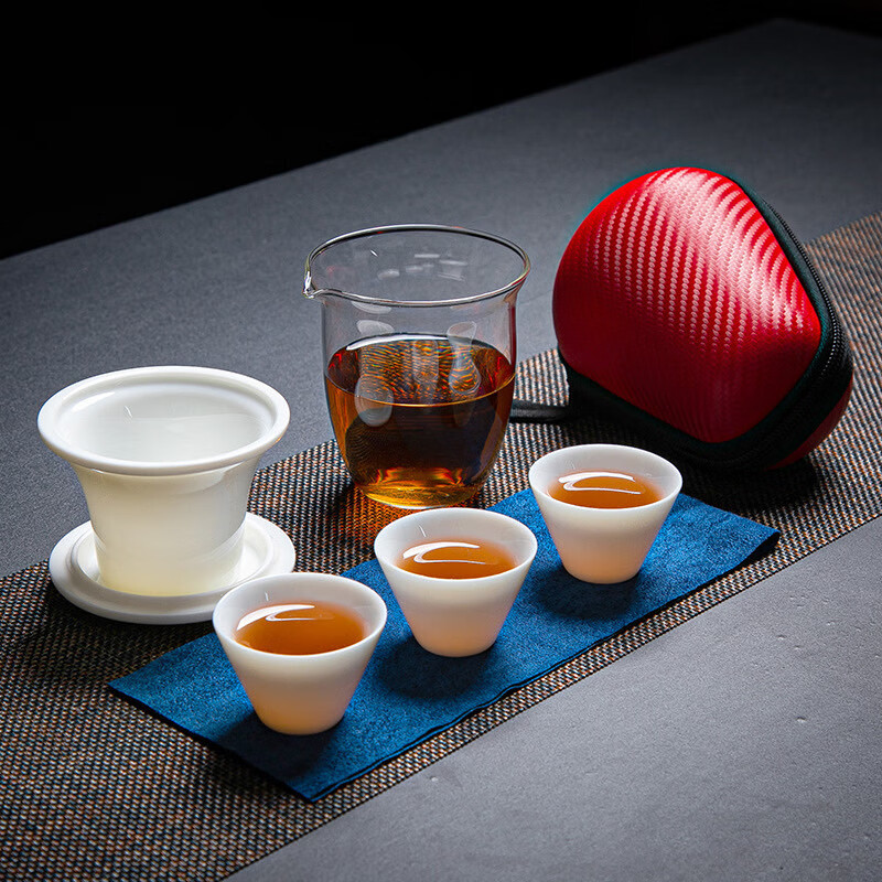 拓牌 5头羊脂玉瓷快客杯(红色包)eva便携包 茶具 TP020 jh