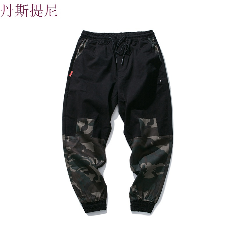 ins超火的裤子男韩版潮流拼接束脚休闲长裤秋季大码运动9九分裤子
