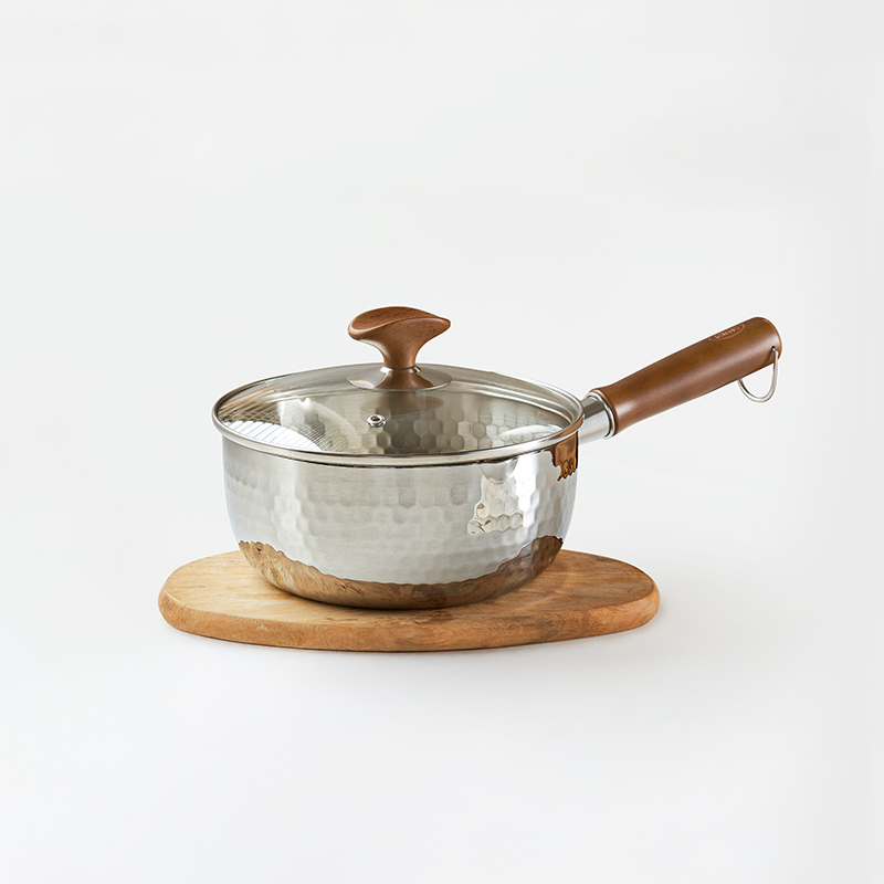 温仑山(Velosan)雪平锅锤纹不锈钢不粘小奶锅 煮面汤锅宝宝辅食锅 炉灶通用 雪平锅带盖带蒸笼 20cm高清大图