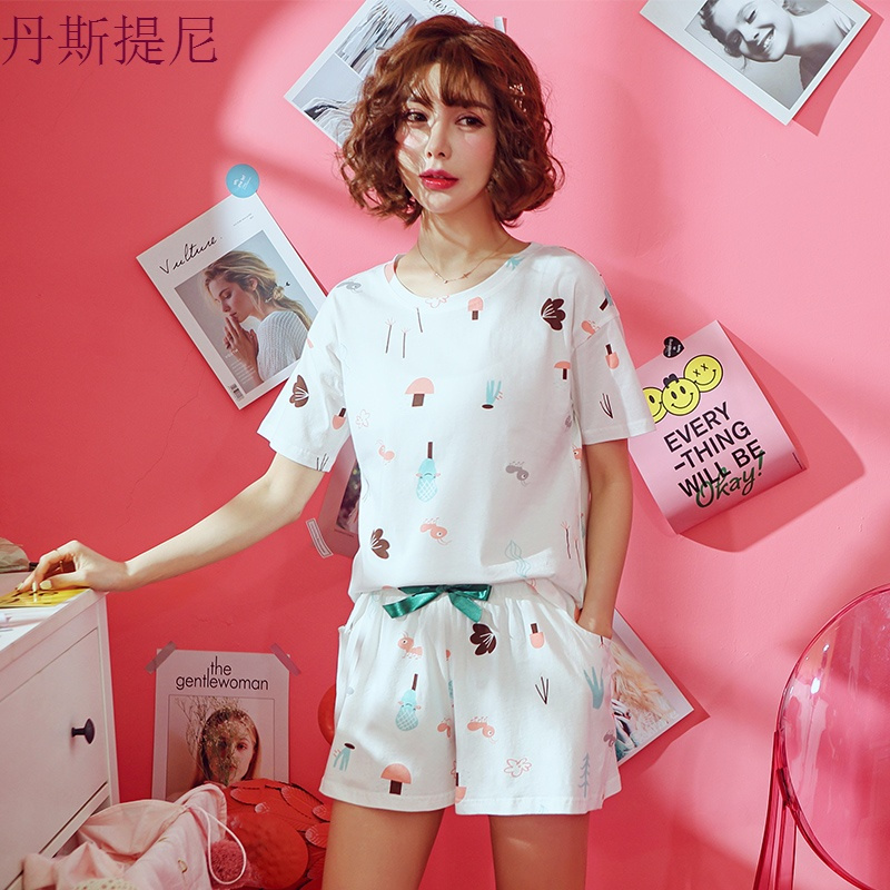 睡衣女夏套装短袖两件套夏季韩版宽松纯棉清新学生可外穿家居服薄