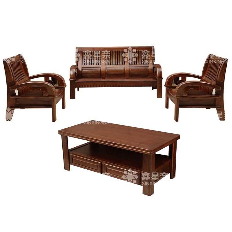 鑫星奈XXN4031106 新中式实木沙发茶几组合 1+1+3+长茶几