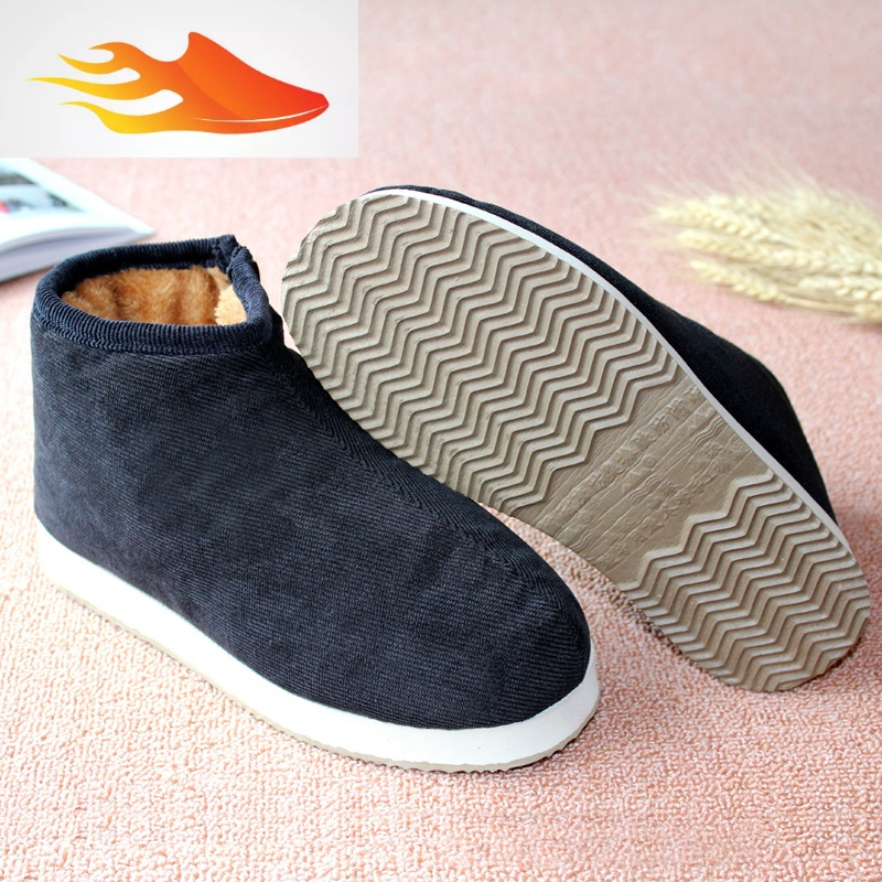 fish basket冬季男式布棉鞋加绒中老年居家棉鞋男老人保暖鞋手工老