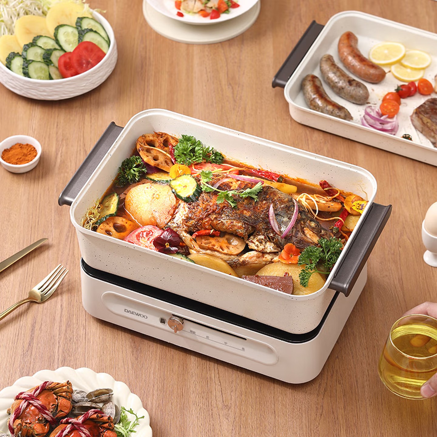 大宇(DAEWOO)多功能锅家用电火锅煮涮料理锅电烤盘 5L | DYZG-451 多功能料理锅高清大图