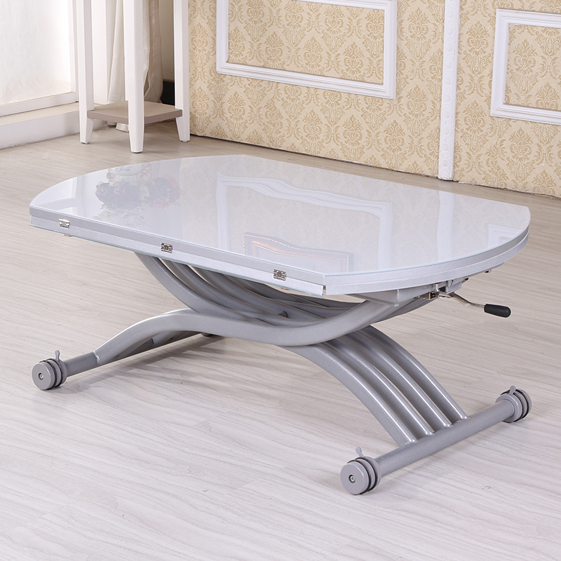 tnukk餐桌升降圆桌 创意家具圆形钢化玻璃多功能折叠小户型升降茶几