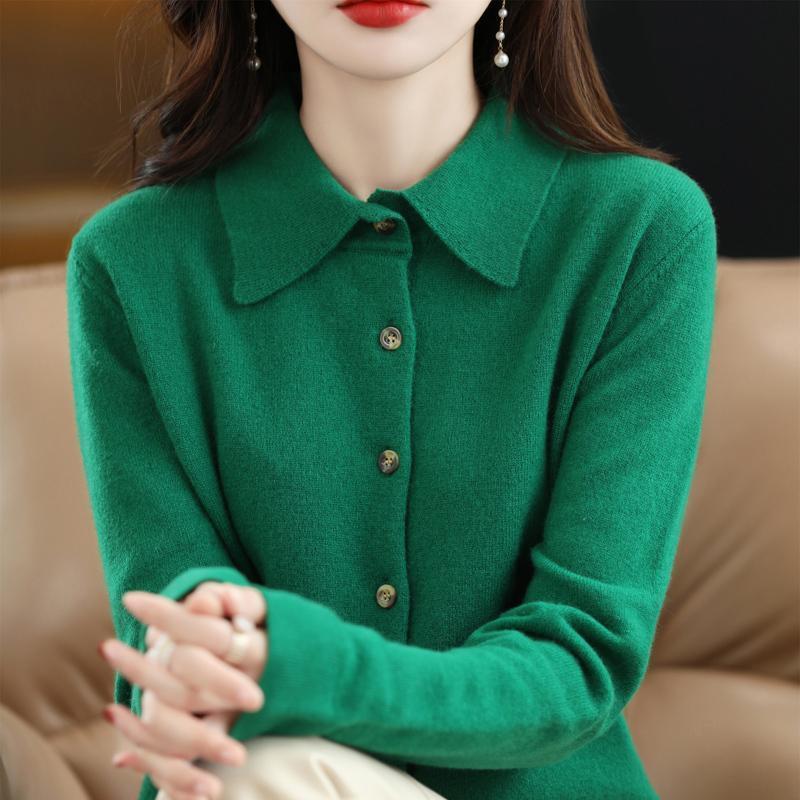 外搭非羊绒衬衫女POLO领针织开衫气质翻领毛衣外套长袖打底春