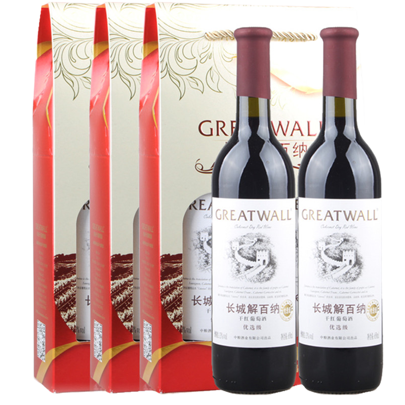 长城（GreatWall）中粮国产红酒长城干红葡萄酒 优选级解百纳 13度国产红酒650ml*6瓶整箱装