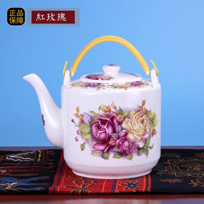 花开富贵茶杯2个装 景德镇陶瓷茶壶大容量饭店凉水壶大号冷水壶青花提梁泡茶壶茶水壶