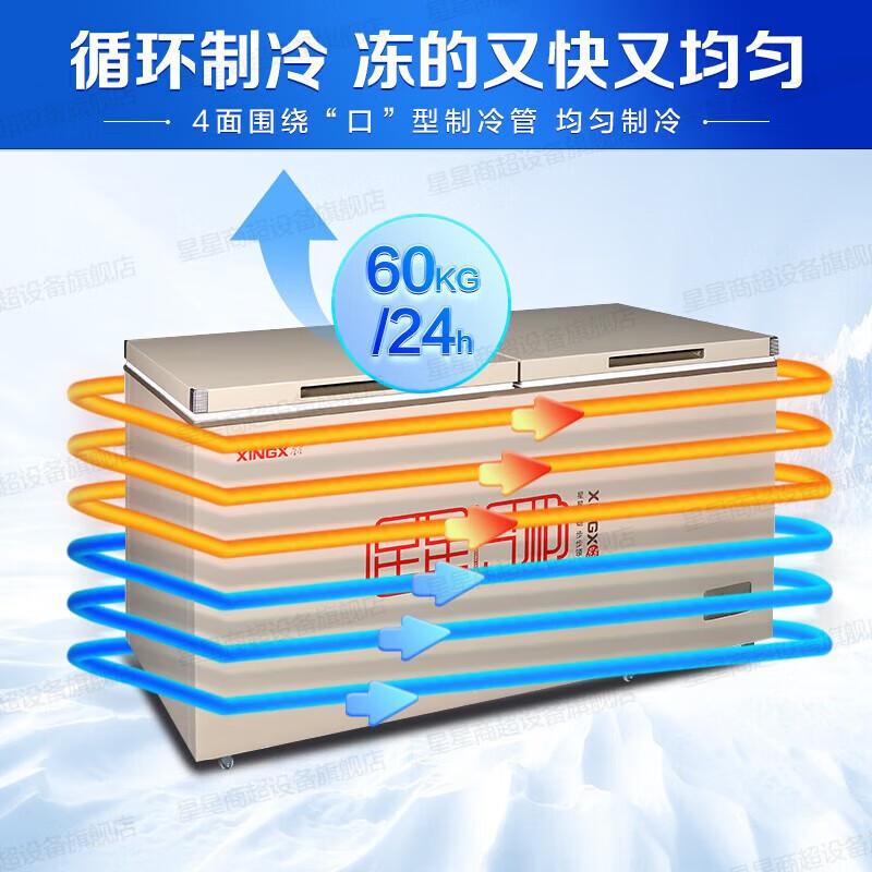 星星(XINGX)BD/BC-401A商用冰柜401升大容量卧式冷藏冷冻单温转换冷柜深冷速冻商用保鲜设备 顶开门