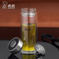 希诺玻璃杯双层大容量男女士水杯子茶水分离过滤茶杯隔热家用带盖防漏车载商务透明办公杯礼盒装XN-9302/XN-9607