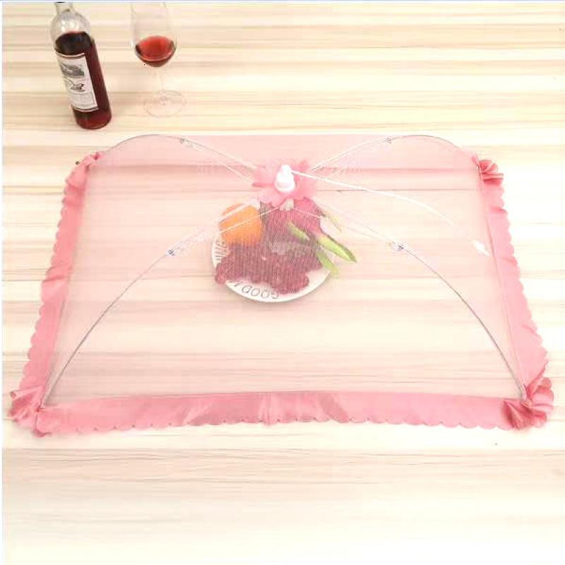 敬平(JING PING)加密菜罩家用折叠长方形餐桌罩盖剩菜防蚊防苍蝇食物罩大号网纱罩 粉色大号长方形(73*48c饭罩高清大图