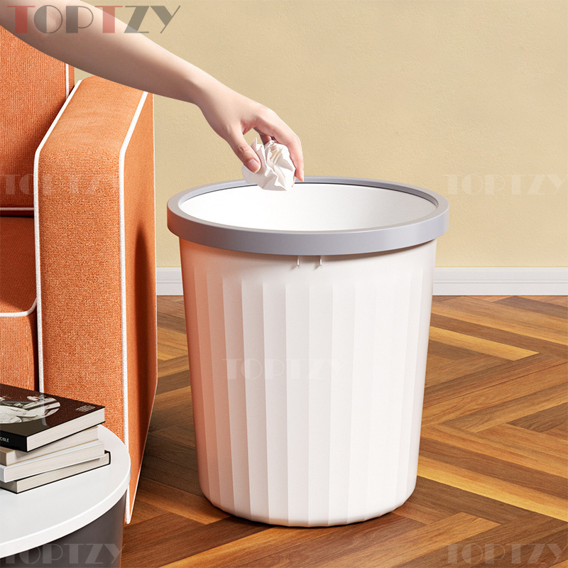 toptzy TZ4022211 塑料压圈垃圾篓客厅大容量无盖大口径垃圾桶 白色大号12L高清大图