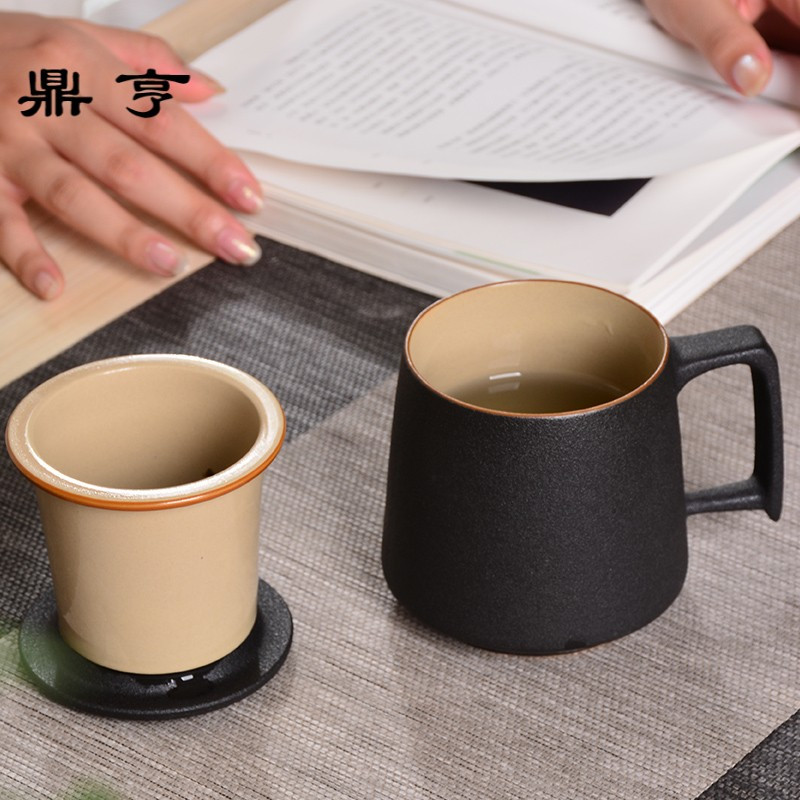 鼎亨办公杯带盖过滤陶瓷马克杯日式杯子内胆泡茶杯订制DIY刻字LOG