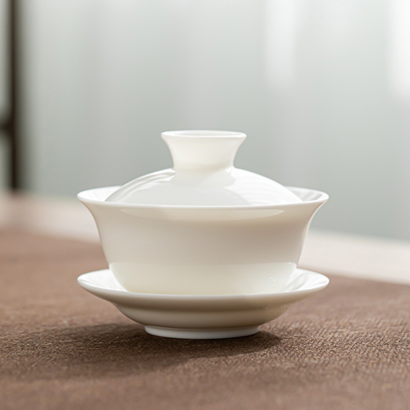 苏氏陶瓷(SUSHI CERAMICS)羊脂玉白瓷功夫茶具套装德化中国白三才盖碗泡茶壶茶洗大套礼盒装