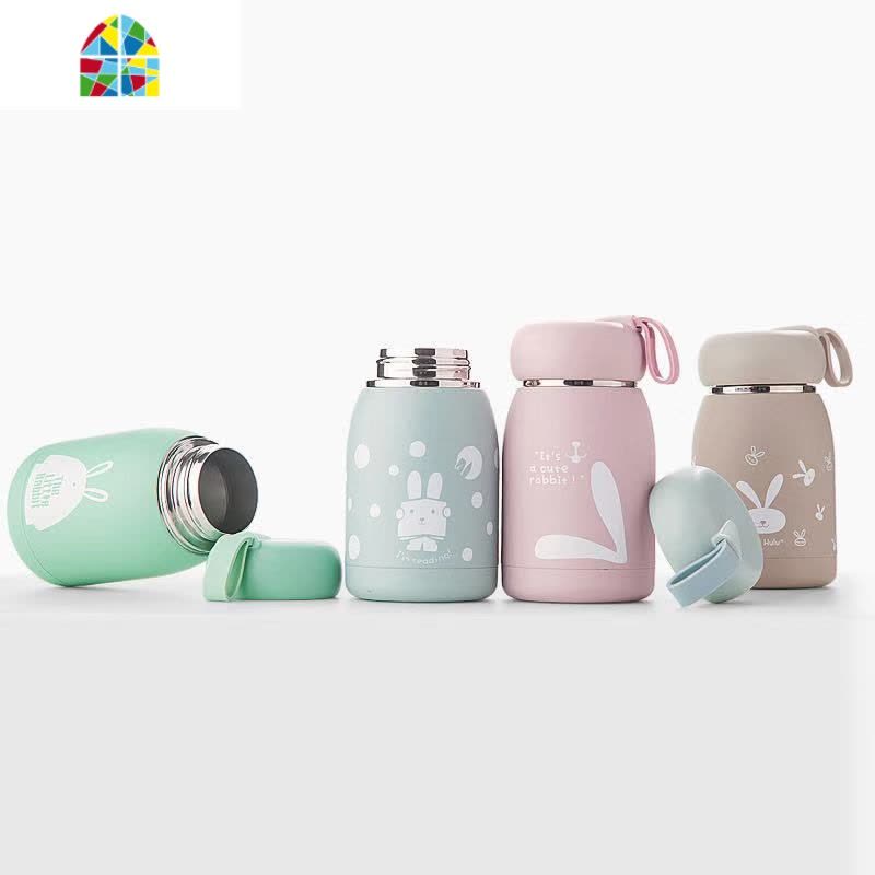 儿童保温杯可爱少女学生水杯真空不锈钢便携大肚杯子个性创意潮流 FENGHOU (魔法兔)淡青色图片