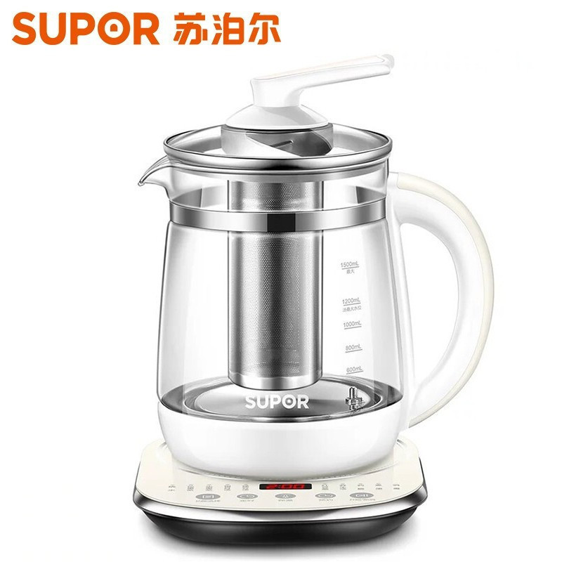 苏泊尔(SUPOR)养生壶燕窝多功能加厚高硼硅玻璃煮茶器1.5L/升容量电水壶电热水壶花茶壶触屏式SW-15Y06