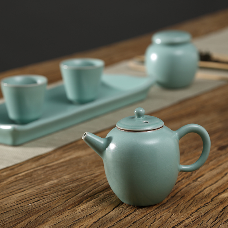 常生源 功夫茶具套装 原矿仿宋汝窑 旅行茶具 茶壶茶杯茶盘 办公家用 乐言茶具套组