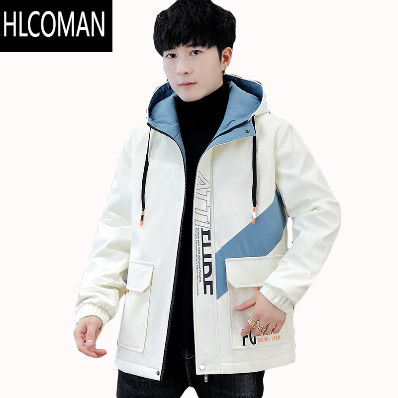 hlcoman男士加绒加厚夹克男青少年帅气学生加棉外衣潮流冬装外套男