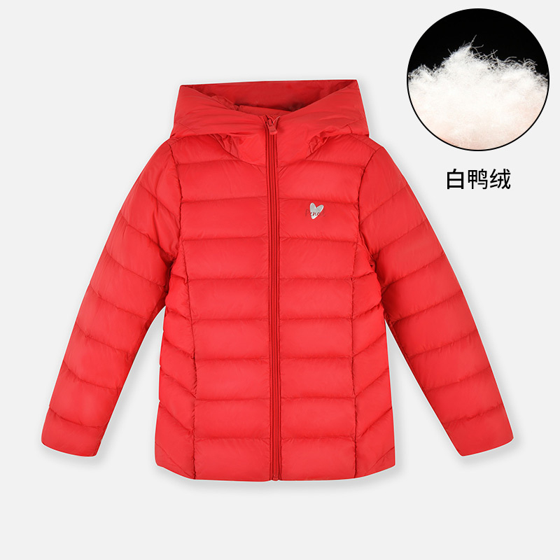 【直降价:99元】铅笔俱乐部秋冬新款女童羽绒服中大童保暖轻便上衣儿童厚外套 大红 150cm