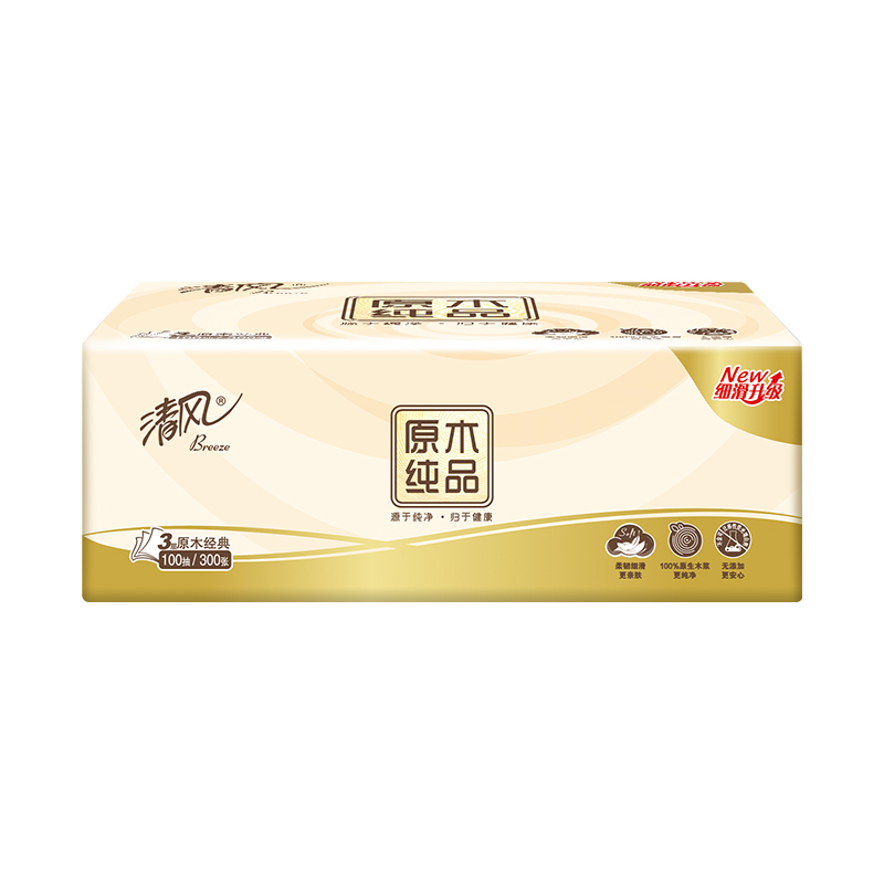 清风 原木纯品抽纸6包单提 3层 100抽/包 6包/提 卫生纸餐巾纸 经典款 抽纸面巾纸