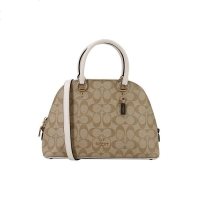 蔻驰 COACH 品 女士时尚经典卡其白PVC配皮手提单肩斜挎贝壳包送女友 2558 IMDQC礼物
