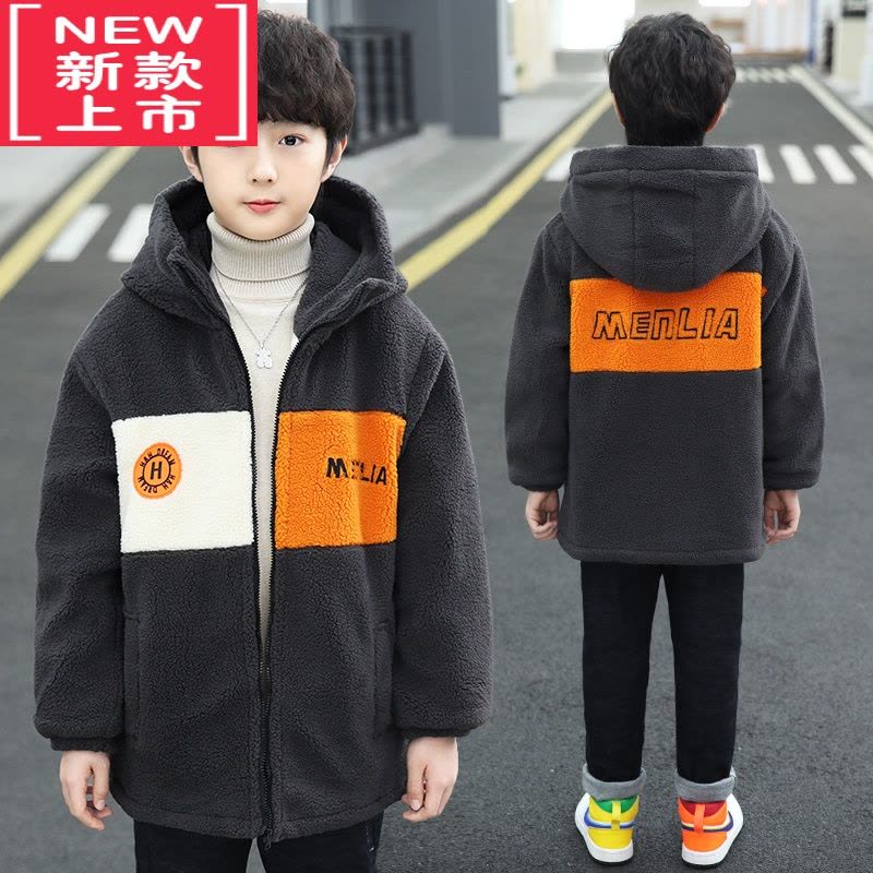 可莉允香港男童加绒外套2022秋冬新款帅气男孩羊羔绒毛毛衣中大童棉服潮图片