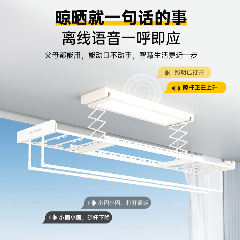 顶固(TopStrong)电动晾衣架T70极光灰照明晾晒一机搞定超薄8.5cm31°创新斜式晾衣杆离线语音晾衣机高清大图