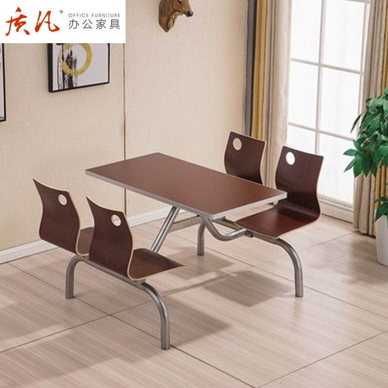质凡员工食堂餐桌椅肯德基连体桌椅小吃奶茶店麦当劳快餐桌高清大图