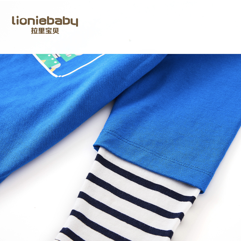 拉里宝贝Lioniebaby童装长袖T恤宝宝内搭袖口拼接长袖T恤纯棉卫衣2020春装新款男童L01WS018