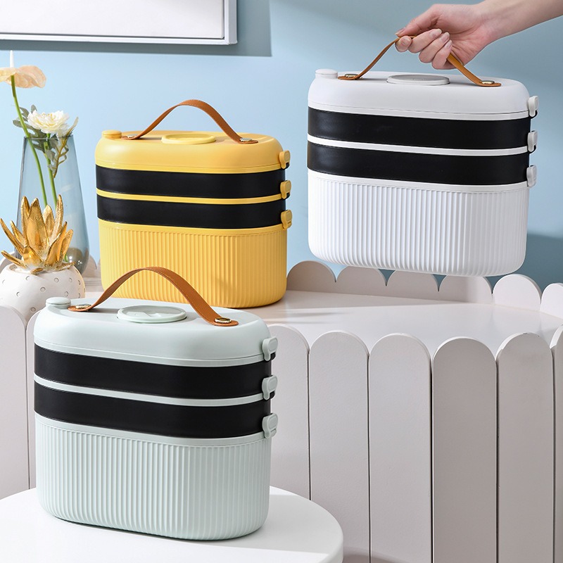 华普思手提家用收纳箱应急药物收纳盒可旋转多层常备药品储物箱整理箱珍珠白和静谧黑对撞款30.5*14.5*24.5CM