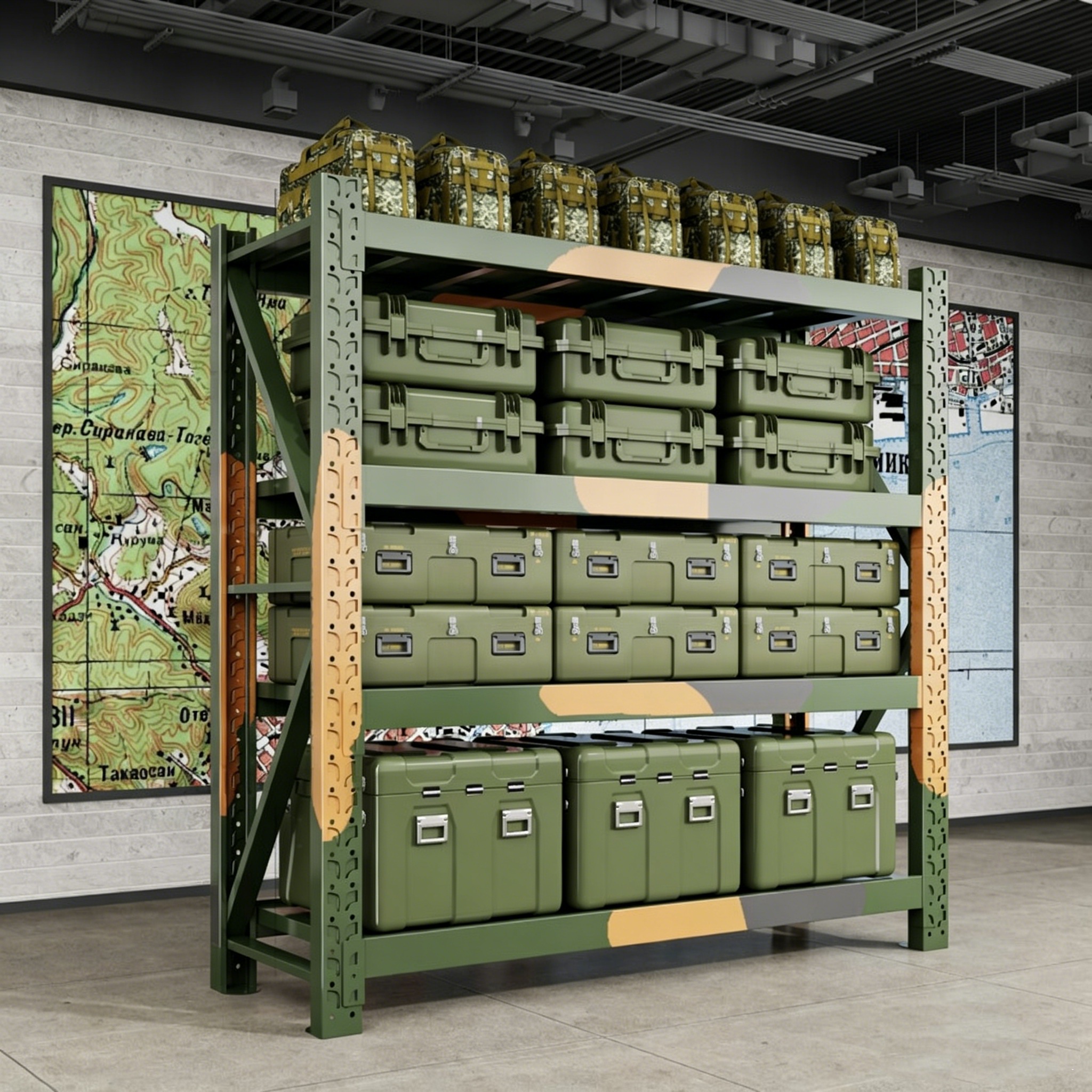 妍苒仓储货架重型装备器材架军绿迷彩色 迷彩四层150*50*200cm 300kg/层高清大图