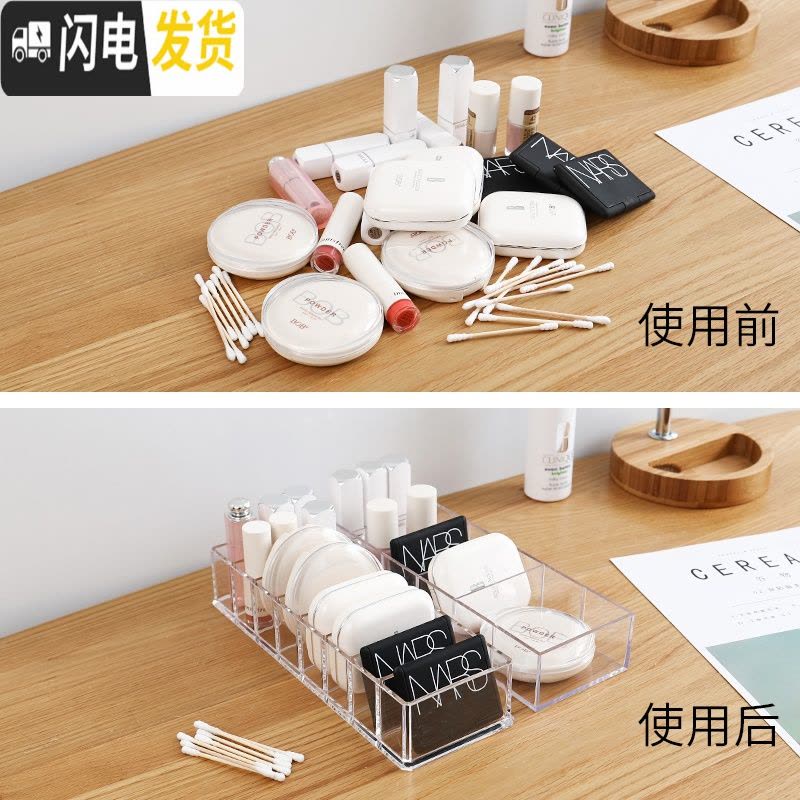 三维工匠家用分格桌面化妆品学生宿舍收纳盒口红架透明可拆分护肤品置物架图片