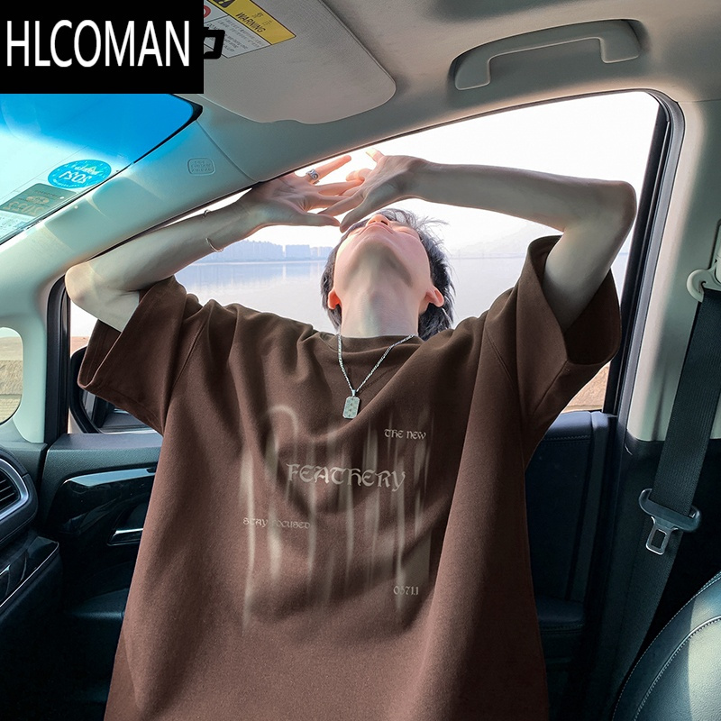 HLCOMANNELY潮流短袖T恤男夏季美式模糊字母休闲半袖体恤上衣