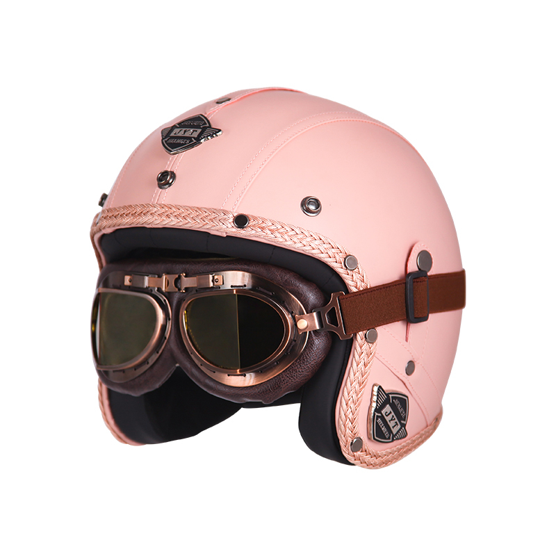 德式复古哈雷头盔男女四季机车电动摩托车3/4盔半包安全帽