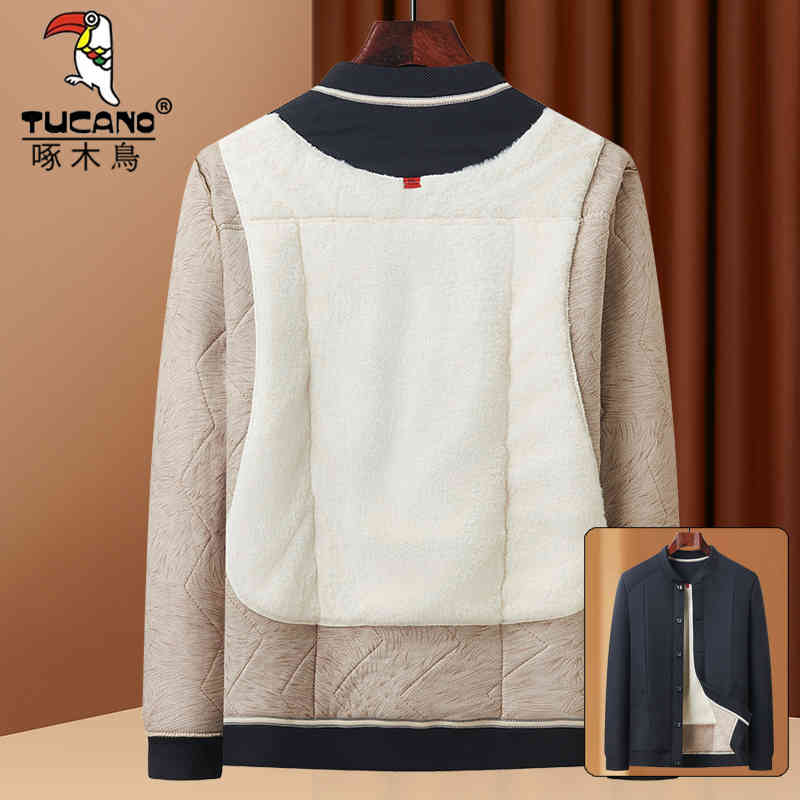 啄木鸟中老年男士棉服爸爸外套加绒加厚老人爷爷冬季轻便保暖衣外高清大图