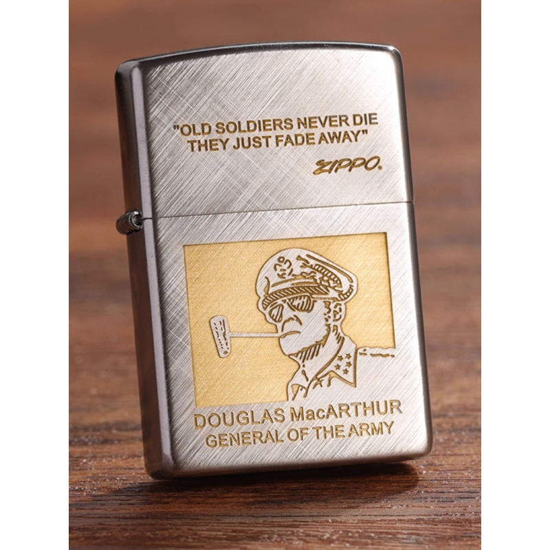 正品zippo打火机之宝防风煤油zipoo拉丝斜纹麦克阿瑟将军75周年款男士