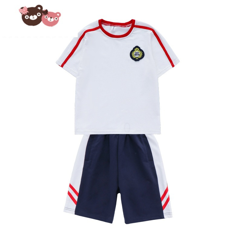 光幼儿园园服夏季白色圆领t恤短袖男女套装黄色儿童班服小学生校服