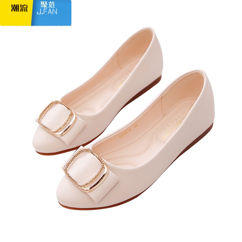 聚范单鞋女平底鞋2024新款夏妈妈鞋浅口百搭女鞋子软皮软底豆豆鞋高清大图
