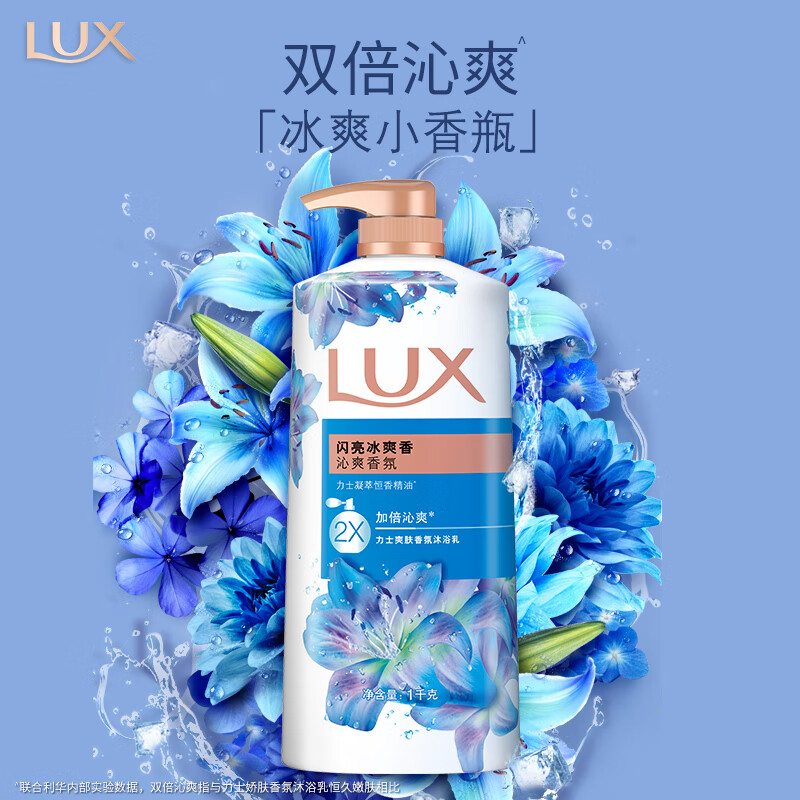 力士(LUX) 爽肤香氛沐浴乳 闪亮冰爽香1000g 持久留香