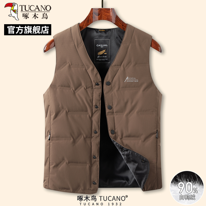 啄木鸟冬季新款羽绒服马甲男中老年保暖内胆背心爸爸装坎肩外套装高清大图